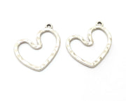10 Silver Hammered Heart Charms Antique Silver Plated Charms (25x26mm)  G18163