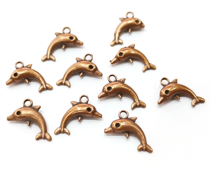 10 Dolphin Charms Antique Copper Plated Charms (17x13mm)  G18166