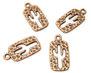 10 Hammered Cactus (Double Sided) Charms Antique Copper Plated Charms (23x12mm)  G18168
