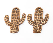 4 Hammered Cactus Charms Antique Copper Plated Charms (30x23mm)  G18171