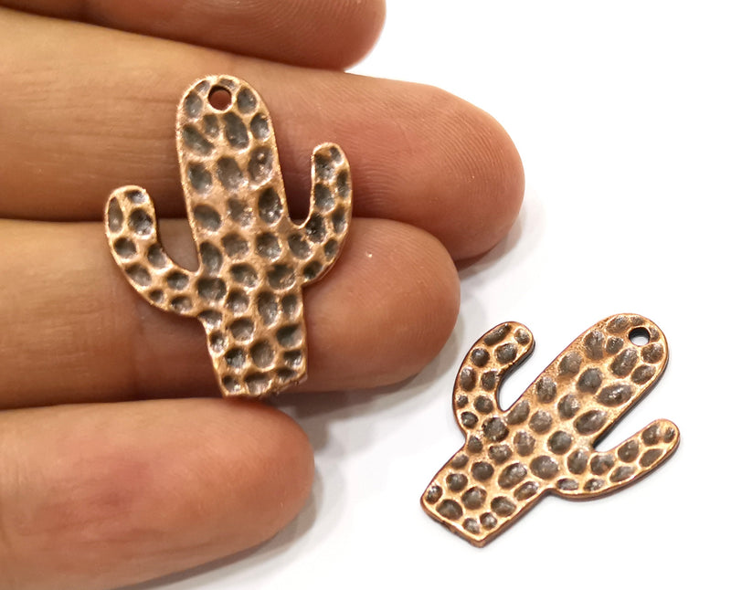 4 Hammered Cactus Charms Antique Copper Plated Charms (30x23mm)  G18171