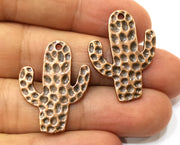 4 Hammered Cactus Charms Antique Copper Plated Charms (30x23mm)  G18171