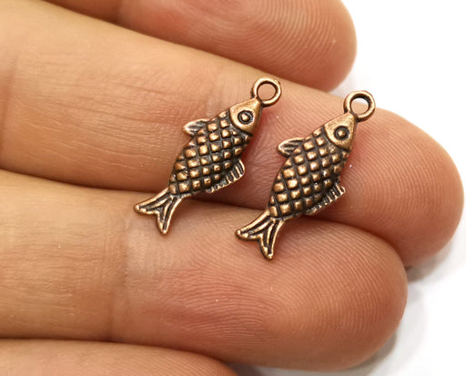 10 Fish (Double Sided) Charms Antique Copper Plated Charms (20x8mm)  G18174
