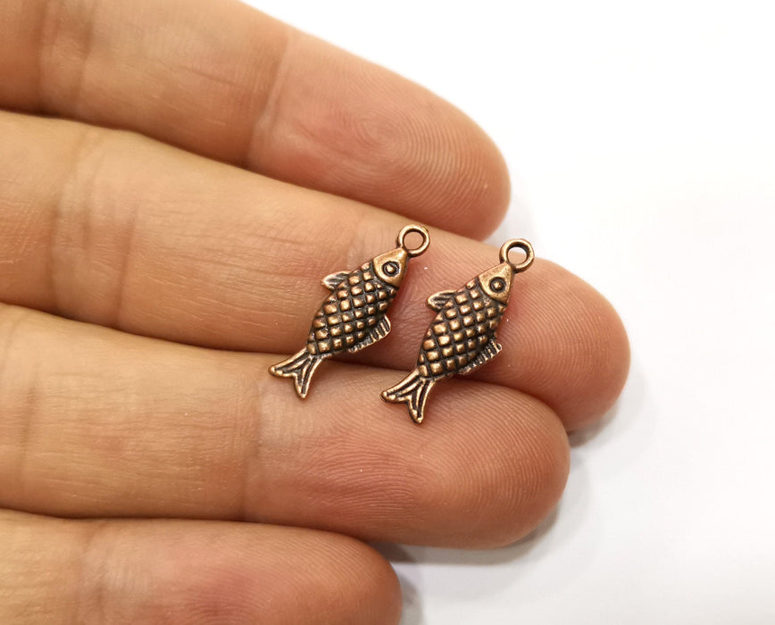 10 Fish (Double Sided) Charms Antique Copper Plated Charms (20x8mm)  G18174