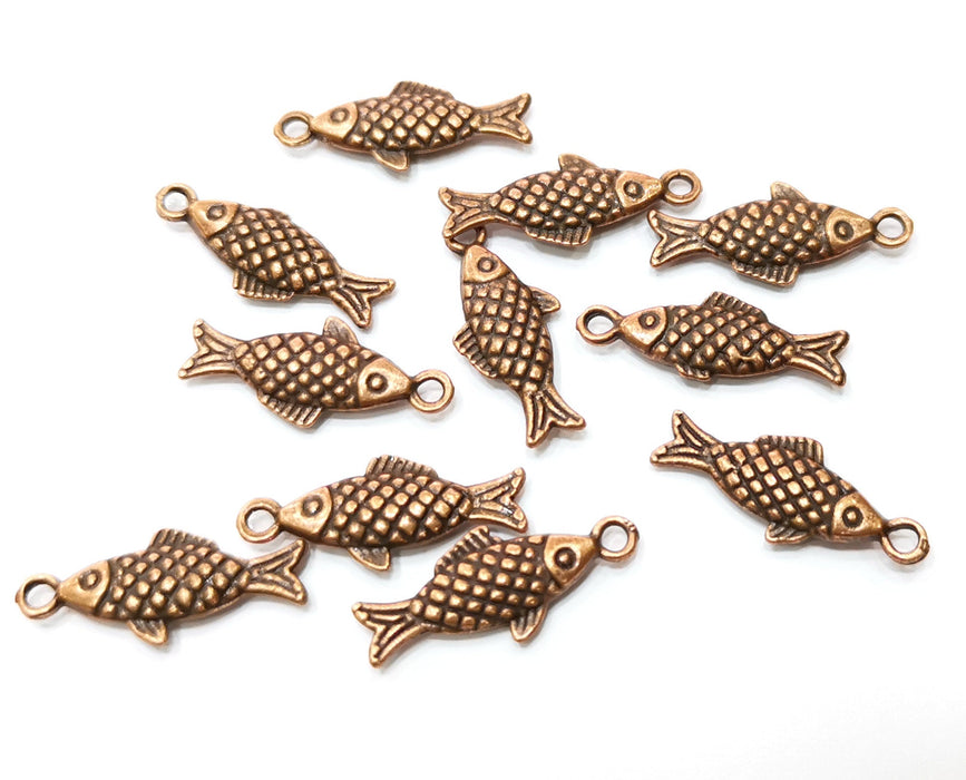 10 Fish (Double Sided) Charms Antique Copper Plated Charms (20x8mm)  G18174