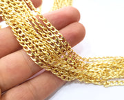 Gold Flat Chain Gold Plated Curb Chain (6.6x4.1 mm) 1 Meter - 3.3 Feet  G18177