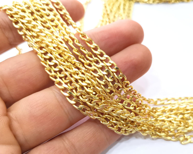 Gold Flat Chain Gold Plated Curb Chain (6.6x4.1 mm) 1 Meter - 3.3 Feet  G18177