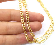 Gold Flat Chain Gold Plated Curb Chain (6.6x4.1 mm) 1 Meter - 3.3 Feet  G18177