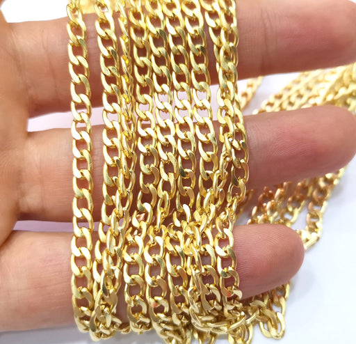Gold Flat Chain Gold Plated Curb Chain (6.6x4.1 mm) 1 Meter - 3.3 Feet  G18177