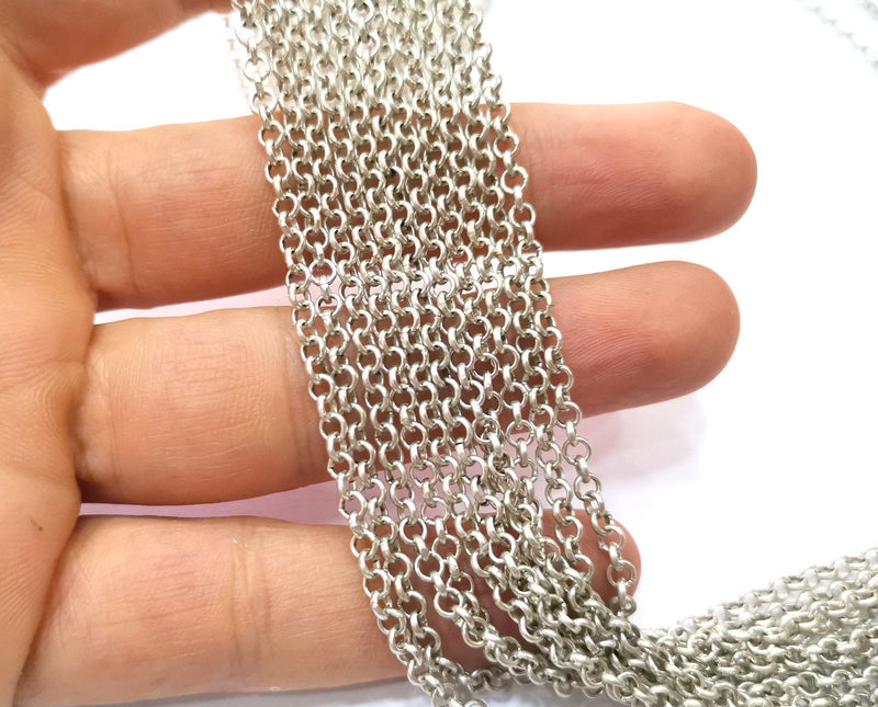 Silver Rolo Chain Antique Silver Plated Chain  1 Meter - 3.3 Feet (3.2 mm) G18180