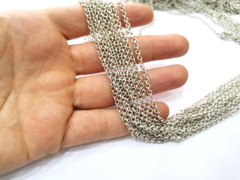 Silver Rolo Chain Antique Silver Plated Chain  1 Meter - 3.3 Feet (3.2 mm) G18180