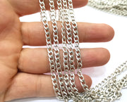 Silver Curb Chain Flat Chain Antique Silver Plated Chain  1 Meter - 3.3 Feet (6.6x4.1 mm mm) G18184