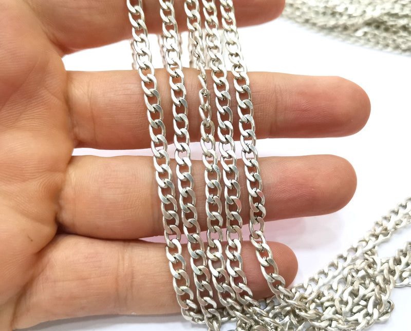 Silver Curb Chain Flat Chain Antique Silver Plated Chain  1 Meter - 3.3 Feet (6.6x4.1 mm mm) G18184