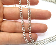 Silver Curb Chain Flat Chain Antique Silver Plated Chain  1 Meter - 3.3 Feet (6.6x4.1 mm mm) G18184