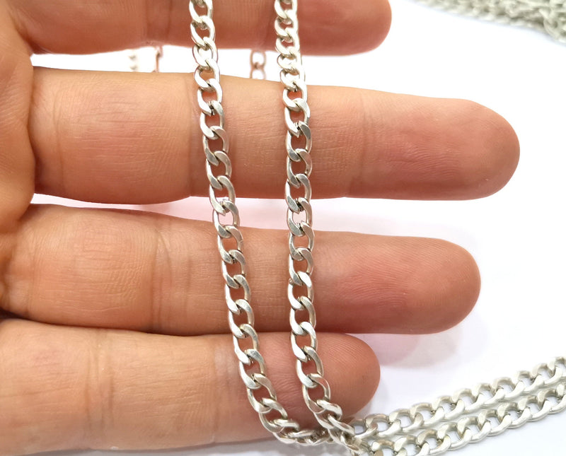 Silver Curb Chain Flat Chain Antique Silver Plated Chain  1 Meter - 3.3 Feet (6.6x4.1 mm mm) G18184