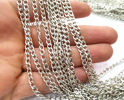 Silver Curb Chain Flat Chain Antique Silver Plated Chain  1 Meter - 3.3 Feet (6.6x4.1 mm mm) G18184