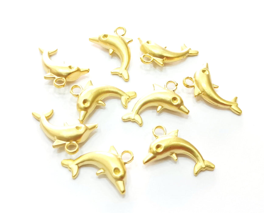 8 Dolphin Charms Gold Plated Charms (17x13mm)  G18187