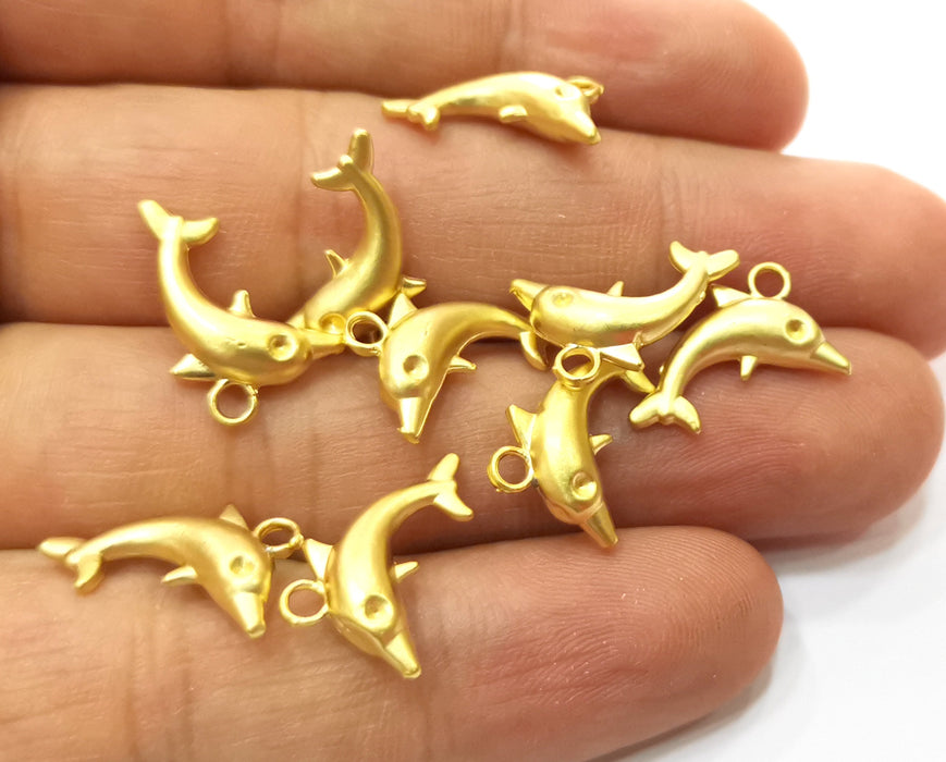 8 Dolphin Charms Gold Plated Charms (17x13mm)  G18187