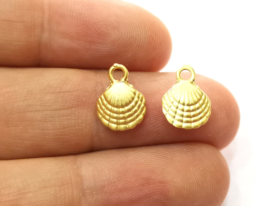 10 Oyster Sea Shell (Double Sided) Charms Gold Plated Charms (13x10mm)  G18188