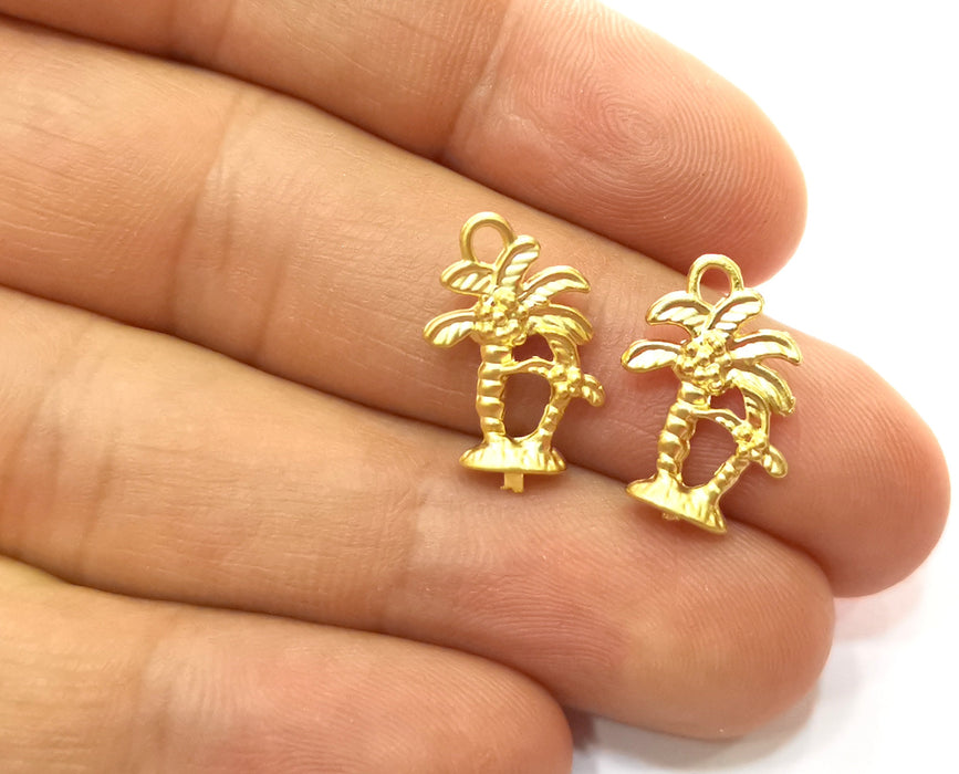 10 Palm Tree Charms Gold Plated Charms (17x12mm)  G18192