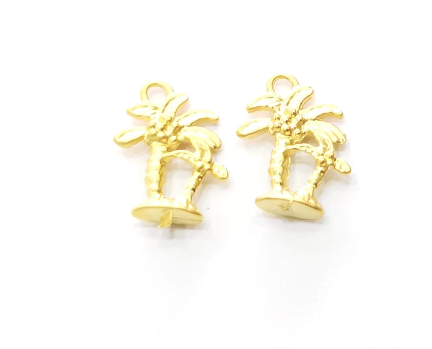 10 Palm Tree Charms Gold Plated Charms (17x12mm)  G18192