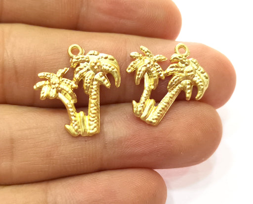 10 Palm Tree Charms Gold Plated Charms (20mm)  G18195