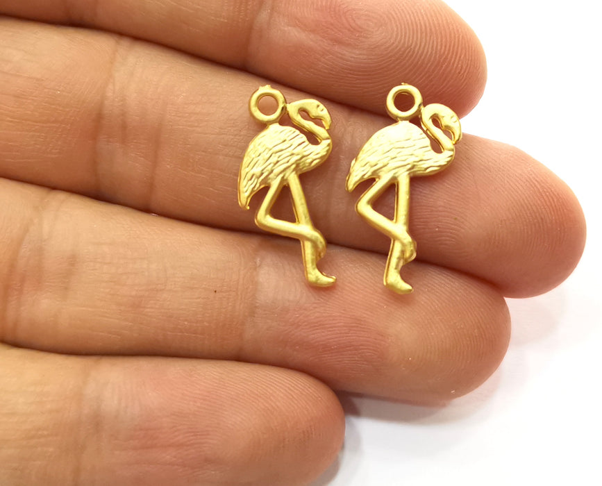 10 Flamingo Charms Gold Plated Charms (23x12mm)  G18196