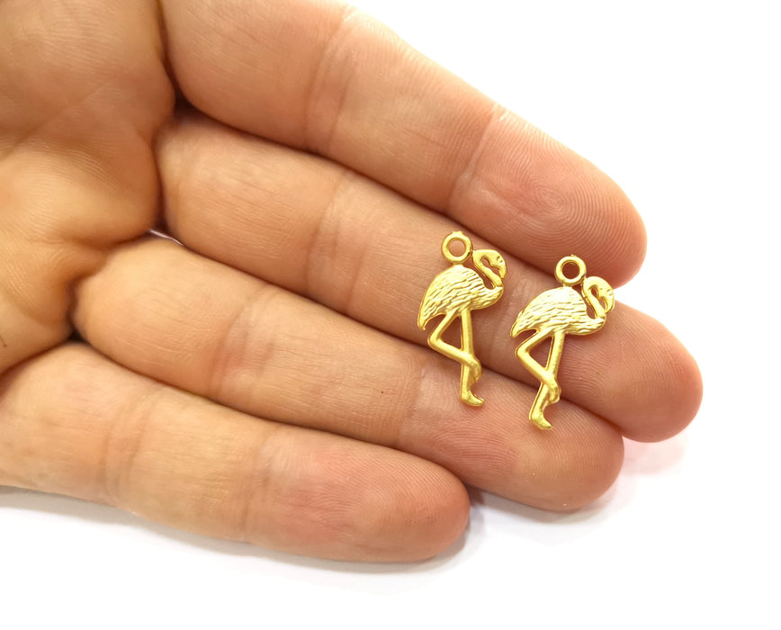 10 Flamingo Charms Gold Plated Charms (23x12mm)  G18196