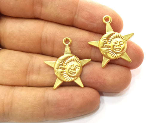 4 Sun,Moon and Star Charms Gold Plated Charms (27x24mm)  G18198