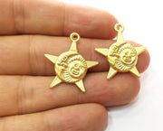 4 Sun,Moon and Star Charms Gold Plated Charms (27x24mm)  G18198