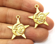 4 Sun,Moon and Star Charms Gold Plated Charms (27x24mm)  G18198