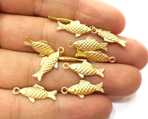 10 Fish (Double Sided) Charms Gold Plated Charms (20x8mm)  G18200