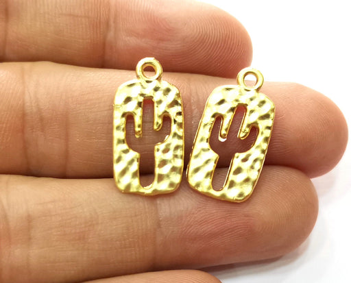 8 Hammered Cactus (Double Sided) Charms Gold Plated Charms (23x12mm)  G18212