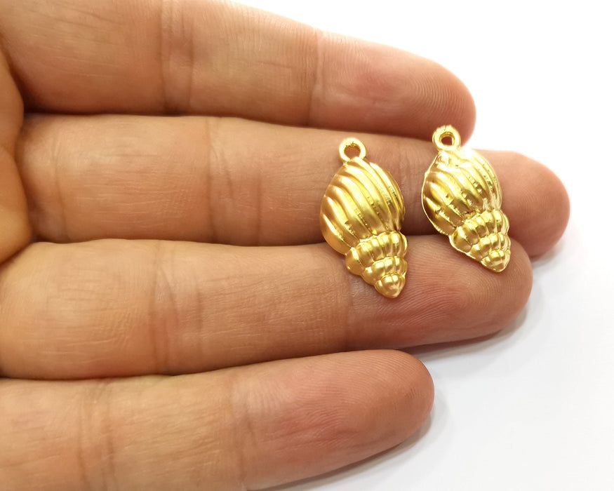 4 Conch Sea Shell Charms Gold Plated Charms (24x13mm)  G18216