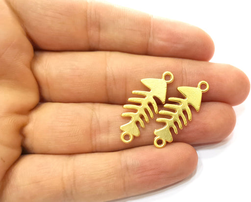 4 Fish bone Charms Connector Gold Plated Charms (31x12mm)  G18221