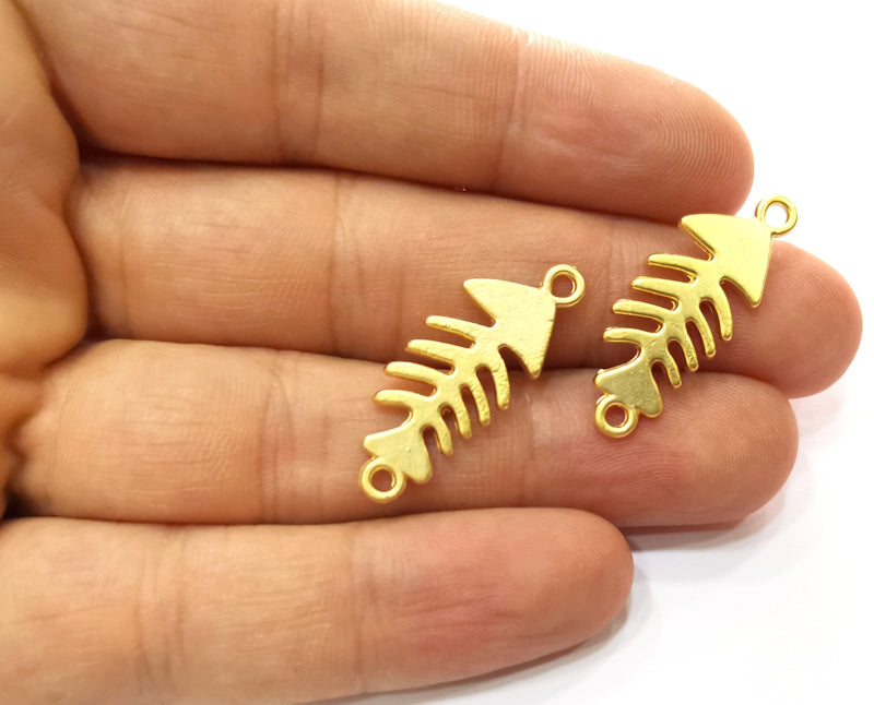 4 Fish bone Charms Connector Gold Plated Charms (31x12mm)  G18221