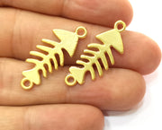 4 Fish bone Charms Connector Gold Plated Charms (31x12mm)  G18221