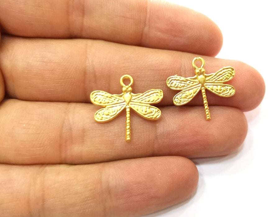 8 Dragonfly Charms Gold Plated Charms (21x19mm)  G18224