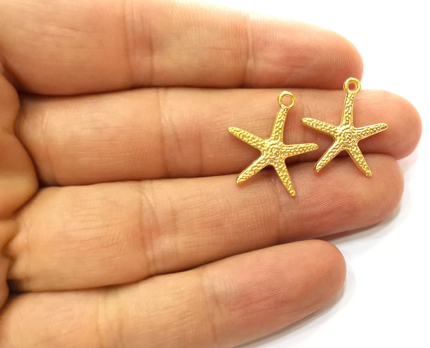 10 Starfish Charms Gold Plated Charms (20x18mm)  G18225