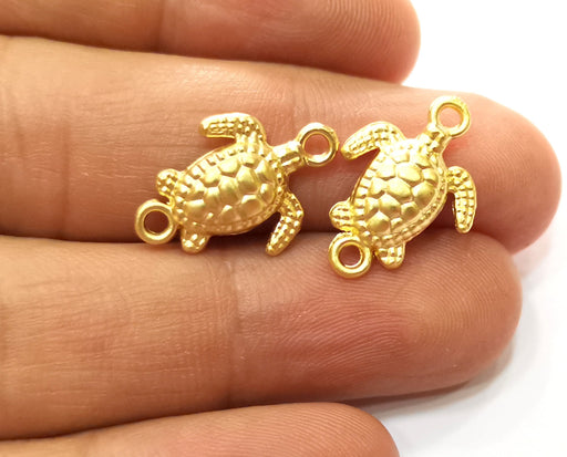 8 Sea Turtle Charms Connector Gold Plated Charms (20x14mm)  G18226