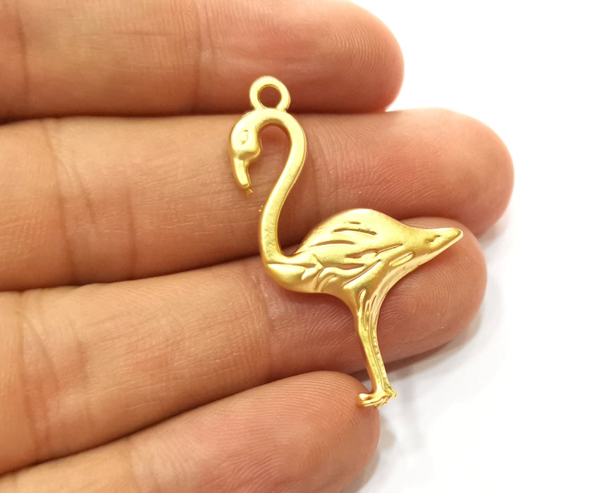 4 Flamingo Charms Gold Plated Charms (39x24mm)  G18227