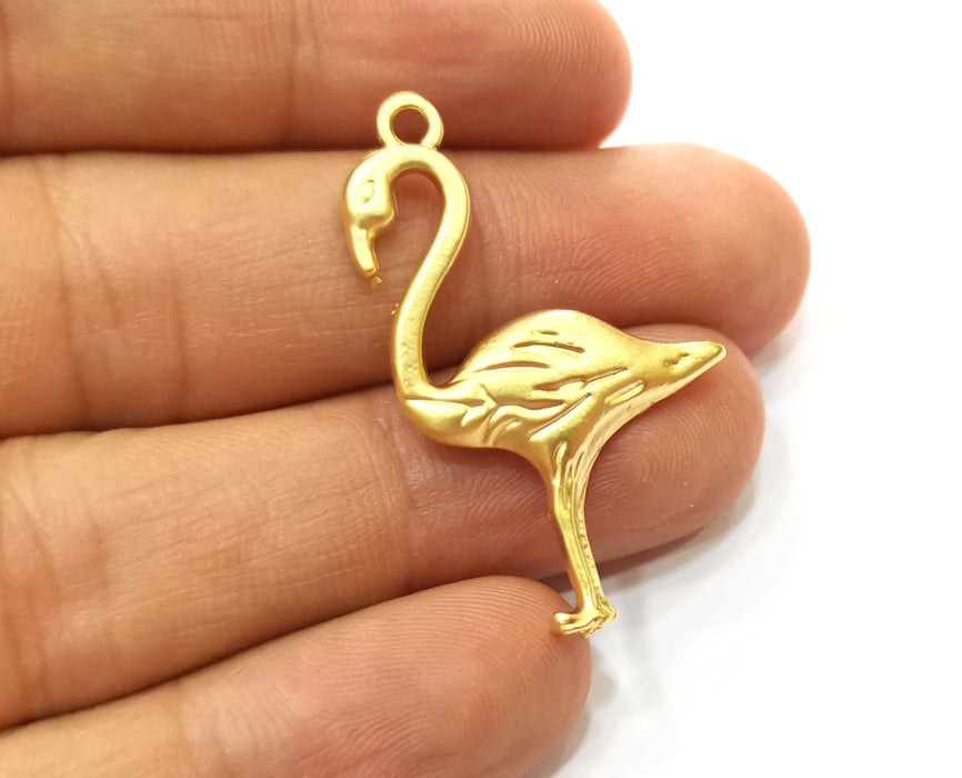 4 Flamingo Charms Gold Plated Charms (39x24mm)  G18227