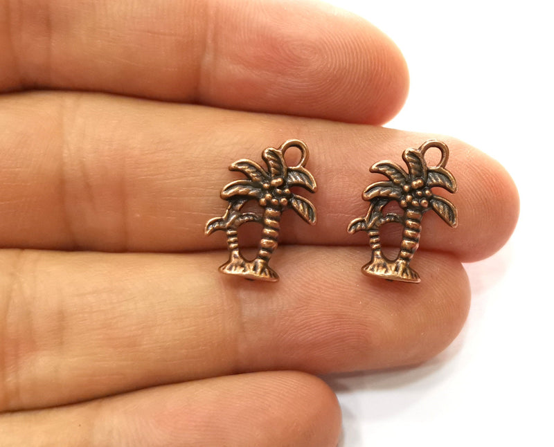 10 Palm Tree Charms Antique Copper Plated Charms (17x12mm)  G18228