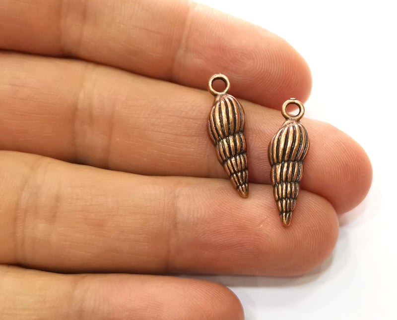 10 Sea Shell Charms Antique Copper Plated Charms (24x7mm)  G18236
