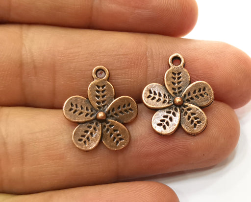 10 Flower Charms Antique Copper Plated Charms (19x16mm)  G18241