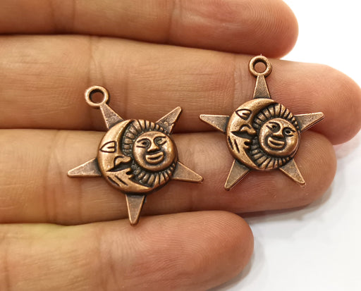 5 Sun,Moon and Star Charms Antique Copper Plated Charms (27x24mm)  G18248