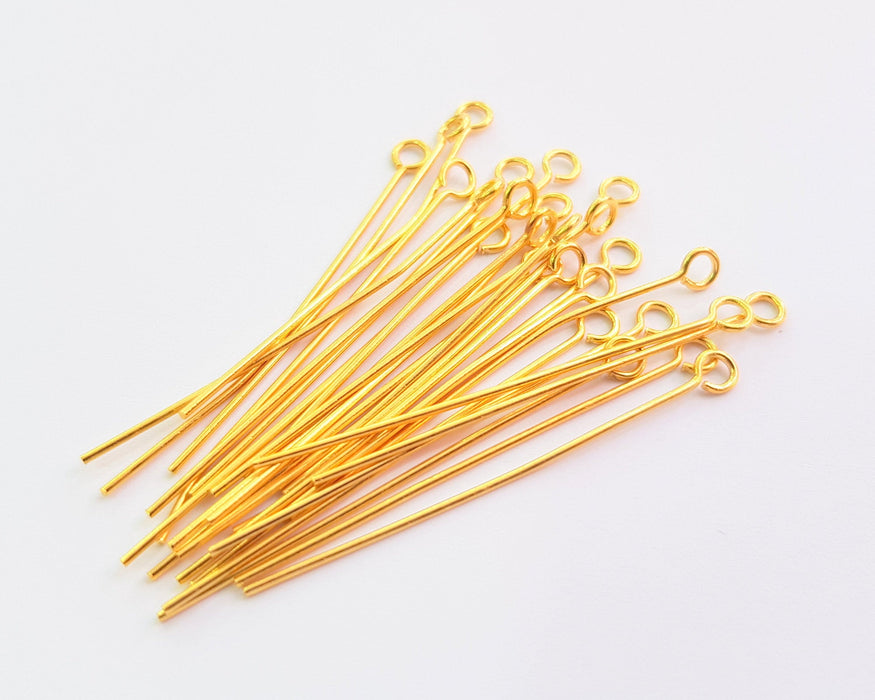 20 Gold Eye Pins Gold Plated Brass Eye pin (45 mm), Findings G18252