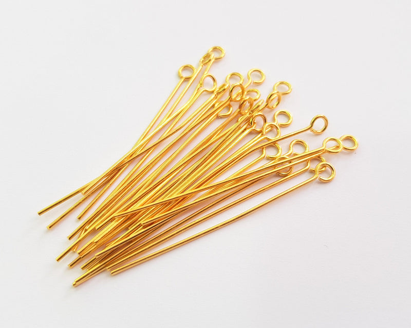 20 Gold Eye Pins Gold Plated Brass Eye pin (45 mm), Findings G18252