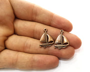 10 Sailing Ship Antique Copper Plated Charms (23x17mm)  G18261