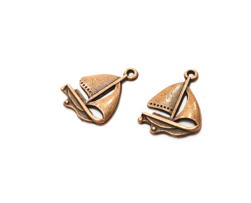 10 Sailing Ship Antique Copper Plated Charms (23x17mm)  G18261